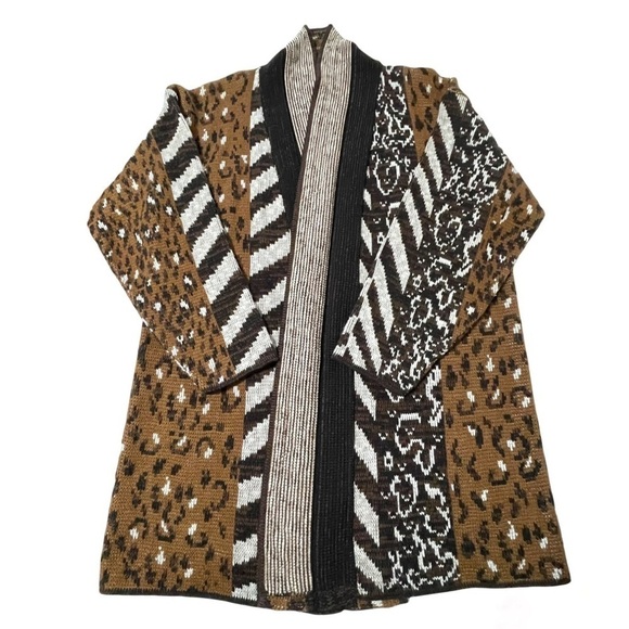 Vintage Colter Bay Mixed Pattern Longline Open Front Cardigan Sweater Large XL - Picture 15 of 16
